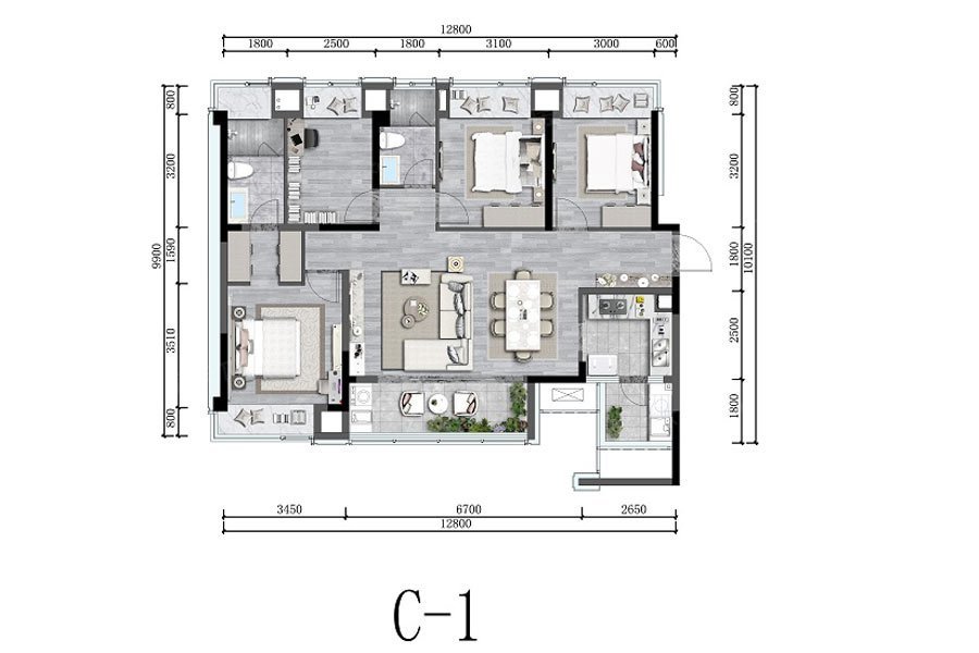 重庆万科翡翠公园一期四房双卫建面130㎡户型图