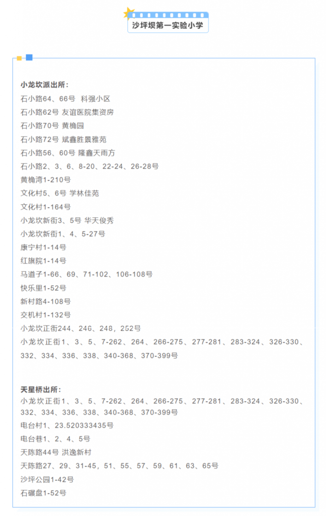 沙坪坝第一实验小学2023划片范围