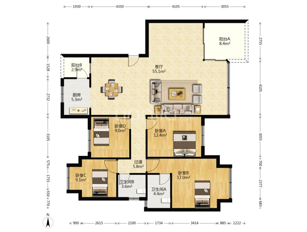 景粼玖序一组团155平米户型图