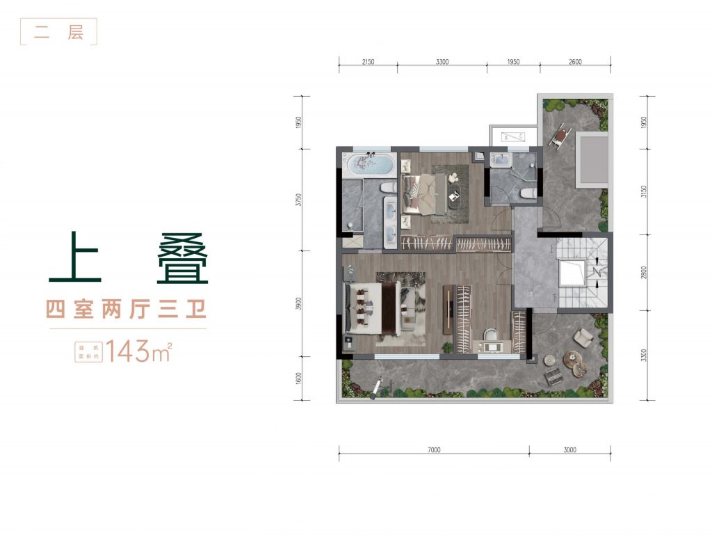 中粮瑞府别墅上叠第二层户型图