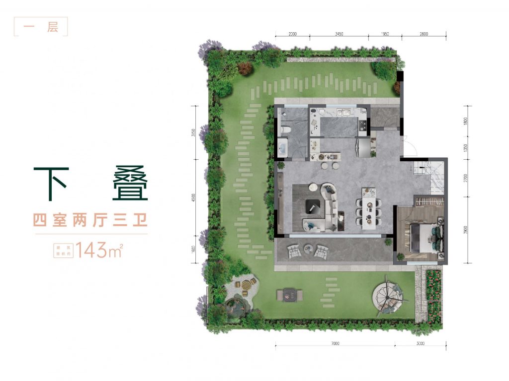 中粮瑞府别墅下叠第一层户型图